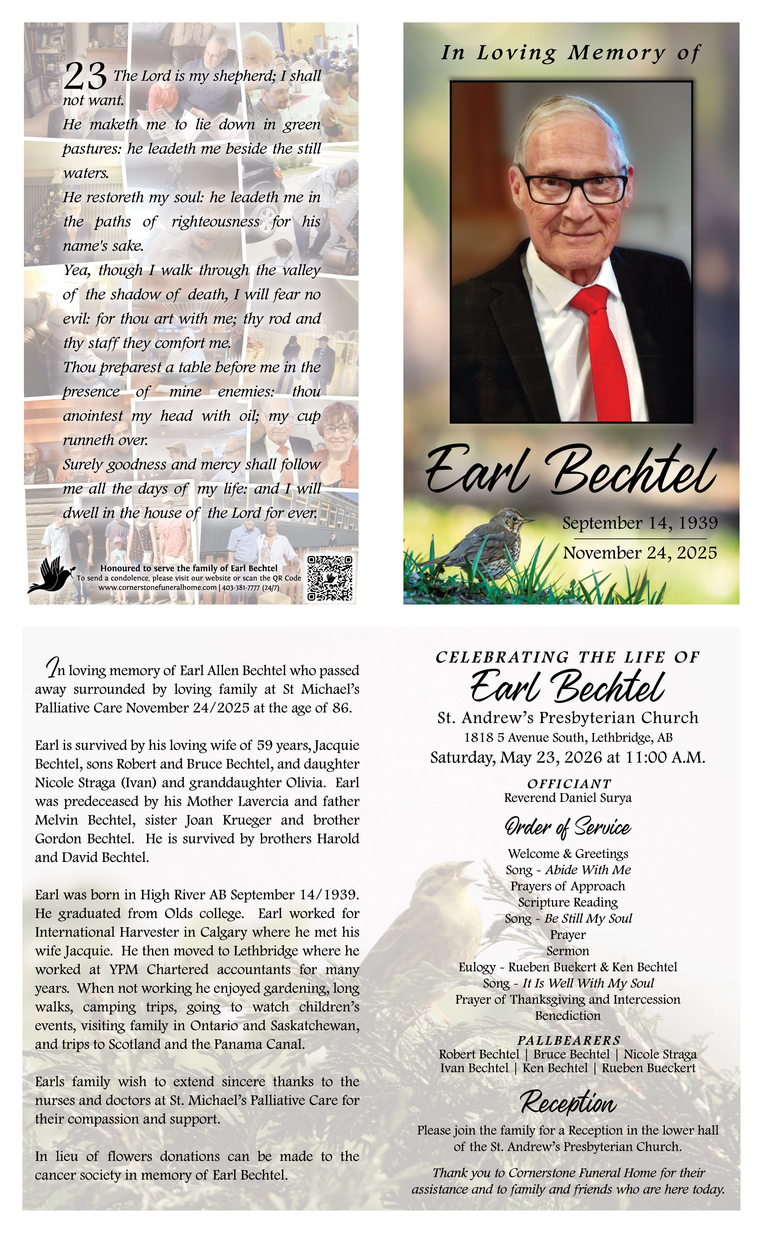 Memorial card for Earl Bechtel