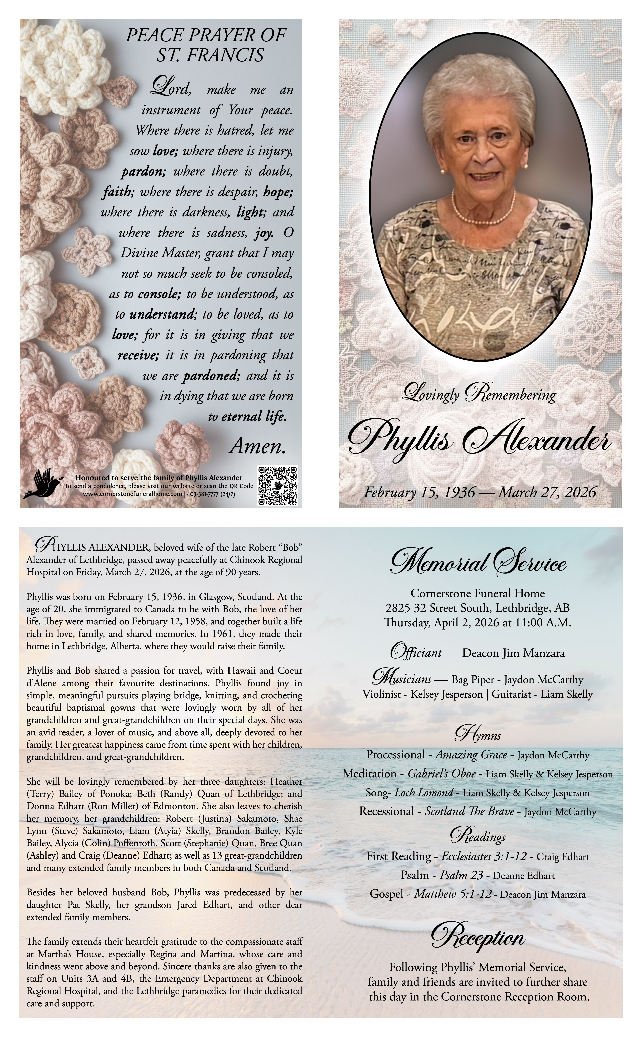 Memorial card for Phyllis Alexander